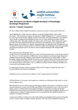 New Directions for Work in Digital Scotland: a Knowledge Exchange Programme Seminar 1 Speaker Biographies