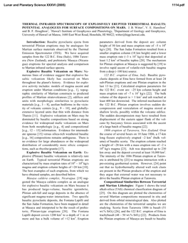 Thermal Infrared Spectroscopy of Explosively Erupted Terrestrial Basalts: Potential Analogues for Surface Compositions on Mars. J