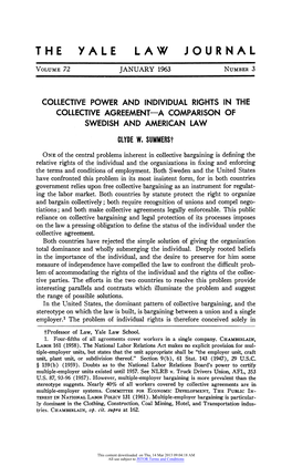 Collective Power and Individual Rights in the Collective Agreement Â•Fi a Comparison of Swedish and American