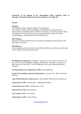 Transcript of the MPA Full Authority Meeting on 28 October 2010