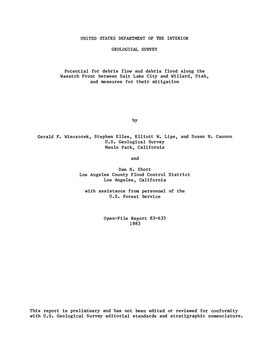 Potential for Debris Flow and Debris Flood Along the Wasatch Front Between Salt Lake City and Willard, Utah, and Measures for Their Mitigation