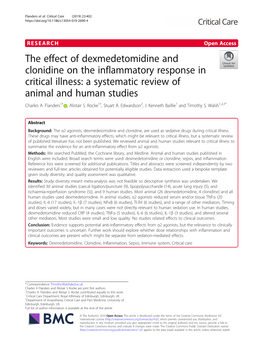 The Effect of Dexmedetomidine and Clonidine on the Inflammatory Response in Critical Illness: a Systematic Review of Animal and Human Studies Charles A