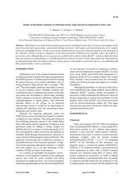 Studies of Dissolution Solutions of Ruthenium Metal, Oxide and Mixed Compounds in Nitric Acid F. Mousset1, C. Eysseric1, F. Bedi