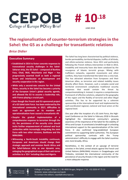 The Regionalisation of Counter-Terrorism Strategies in the Sahel: the G5 As a Challenge for Transatlantic Relations Brice Didier