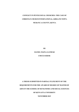 Conflict in Pentecostal Churches: the Case of Christian Church International, Kiria-Ini Town, Murang`A County, Kenya by Daniel M