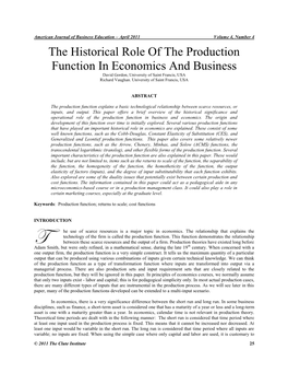 The Historical Role of the Production Function in Economics and Business