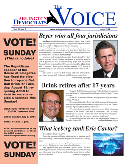 VOTE! Ning in All Four Jurisdictions in the 8Th Congressional District and Run- Ning First in 133, Or 82 Percent, of the 163 Precincts