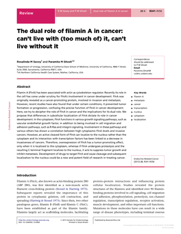 The Dual Role of Filamin a in Cancer: Can't Live with (Too Much