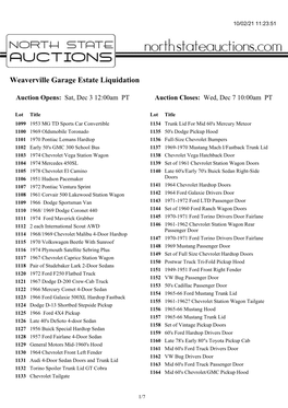 Weaverville Garage Estate Liquidation