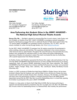 Area Performing Arts Students Shine in the JIMMY AWARDS® - the National High School Musical Theatre Awards