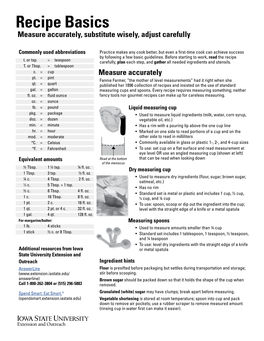 Recipe Basics Measure Accurately, Substitute Wisely, Adjust Carefully