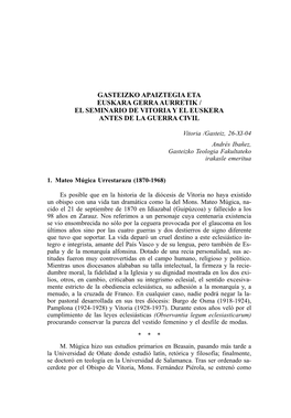 Gasteizko Apaiztegia Eta Euskara Gerra Aurretik / El Seminario De Vitoria Y El Euskera Antes De La Guerra Civil