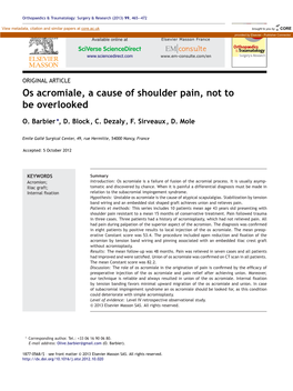 Os Acromiale, a Cause of Shoulder Pain, Not to Be Overlooked