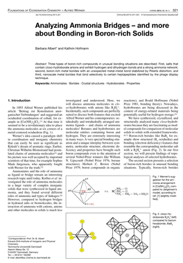 Analyzing Ammonia Bridges ÂŒ and More About Bonding in Boron-Rich