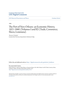 The Port of New Orleans: an Economic History, 1821-1860. (Volumes I and Ii)