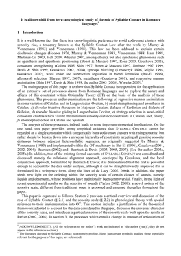 A Typological Study of the Role of Syllable Contact in Romance Languages*