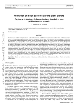 Formation of Moon Systems Around Giant Planets: Capture and Ablation of Planetesimals As Foundation for a Pebble Accretion Scenario