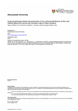 A Geomorphology Based Reconstruction of Ice Volume Distribution at the Last Glacial Maximum Across the Southern Alps of New Zealand James, William H