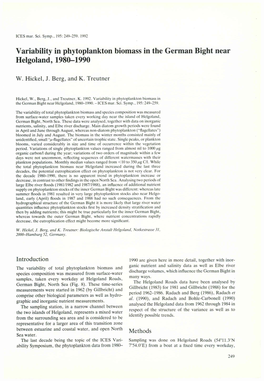 Variability in Phytoplankton Biomass in the German Bight Near Helgoland, 1980-1990