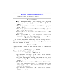 Axioms for High-School Algebra This Is a Version of Sections 4.1 and 4.2