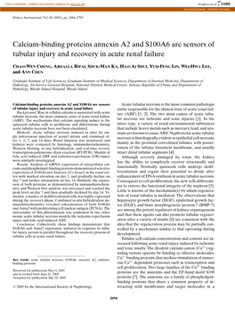 Calcium-Binding Proteins Annexin A2 and S100A6 Are Sensors of Tubular Injury and Recovery in Acute Renal Failure