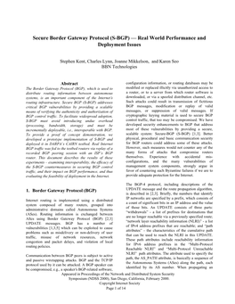 Secure Border Gateway Protocol (S-BGP) — Real World Performance and Deployment Issues