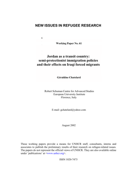 Jordan As a Transit Country: Semi-Protectionist Immigration Policies and Their Effects on Iraqi Forced Migrants