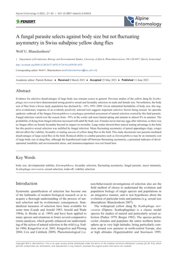 A Fungal Parasite Selects Against Body Size but Not Fluctuating Asymmetry in Swiss Subalpine Yellow Dung Flies