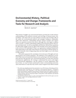 Environmental History, Political Economy and Change: Frameworks and Tools for Research and Analysis • Ronnie D