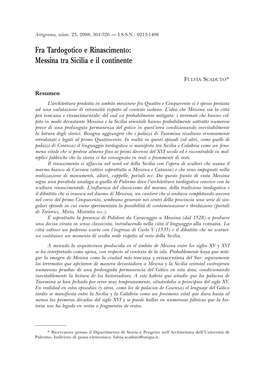 Fra Tardogotico E Rinascimento: Messina Tra Sicilia E Il Continente