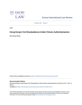 Hong Kong's Civil Disobedience Under China's Authoritarianism