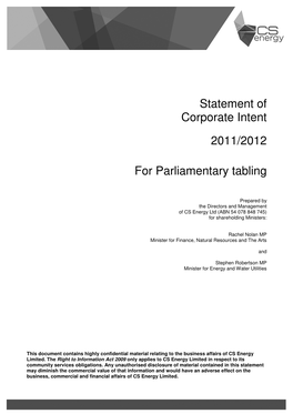 Statement of Corporate Intent 2011/2012 for Parliamentary Tabling