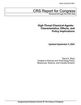 High-Threat Chemical Agents: Characteristics, Effects, and Policy Implications