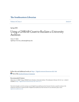 Using a GHRAB Grant to Reclaim a University Archives Anne A