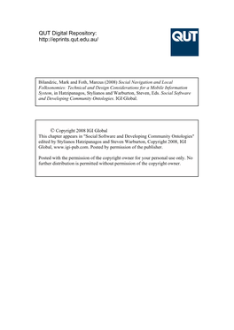 Social Navigation and Local Folksonomies: Technical and Design Considerations for a Mobile Information System, in Hatzipanagos, Stylianos and Warburton, Steven, Eds