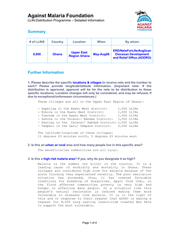 Against Malaria Foundation LLIN Distribution Programme – Detailed Information