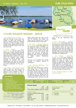 Approx. 315 Km ELBE CYCLE PATH CYCLING HOLIDAYS DRESDEN