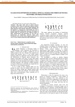 Gujarati Handwritten Numeral Optical Character Through Neural Network and Skeletonization