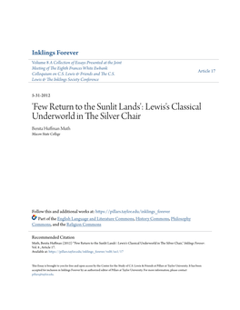 Few Return to the Sunlit Lands': Lewis's Classical Underworld in the Is Lver Chair Benita Huffman Muth Macon State College