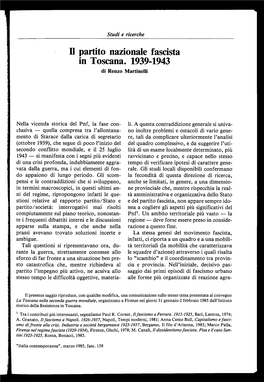 Il Partito Nazionale Fascista in Toscana. 1939-1943 Di Renzo Martinelli