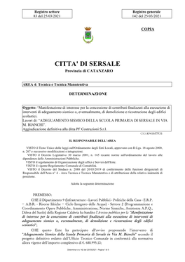 CITTA' DI SERSALE Provincia Di CATANZARO