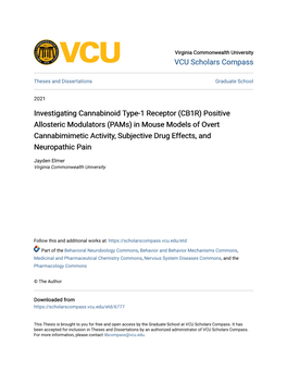 Positive Allosteric Modulators (Pams) in Mouse Models of Overt Cannabimimetic Activity, Subjective Drug Effects, and Neuropathic Pain