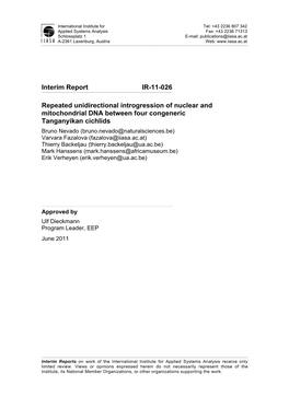 Interim Report IR-11-026 Repeated Unidirectional Introgression Of