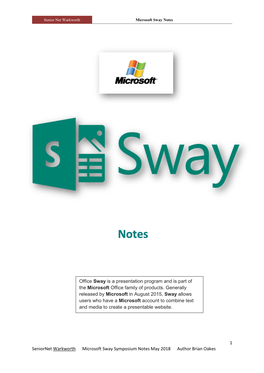 1 Seniornet Warkworth Microsoft Sway Symposium Notes May 2018 Author Brian Oakes