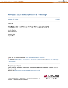 Predictability for Privacy in Data Driven Government