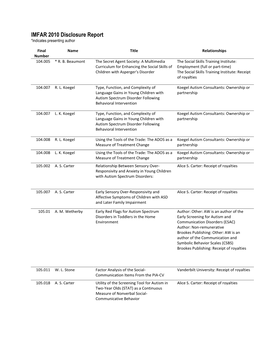 IMFAR 2010 Disclosure Report *Indicates Presenting Author