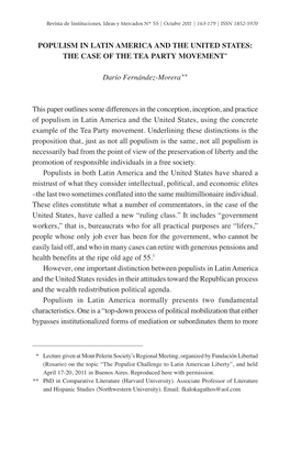 Populism in Latin America and the United States: the Case of the Tea Party Movement*