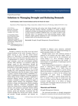 Solutions to Managing Drought and Reducing Demands