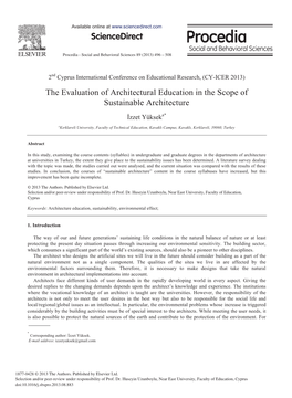 The Evaluation of Architectural Education in the Scope of Sustainable Architecture