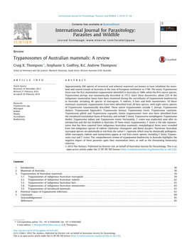 Trypanosomes of Australian Mammals: a Review ⇑ Craig K